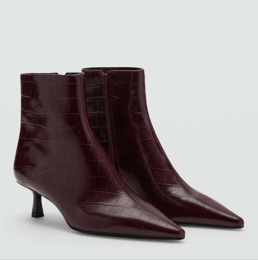 Mango Burgundy Croc Ankle Booties